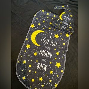 I love you to the moon and back Baby Hat and swaddle
